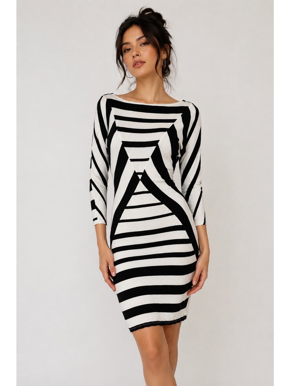 Bebe Geometric Stripe Bodycon Dress Dolman Sleeves S Y2K Optical Illusion S